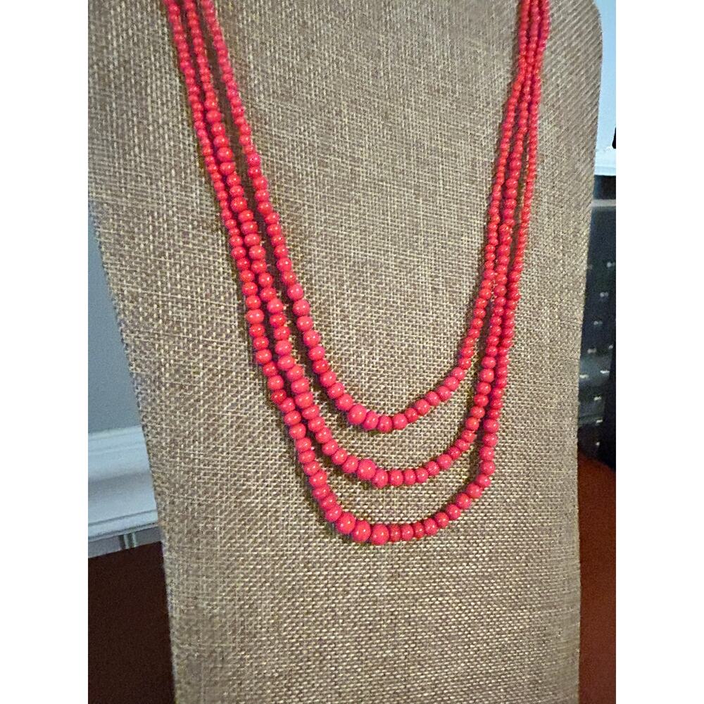 Vintage Multi Strand Red Coral Bead Torsade Necklace Twisted Statement - Picture 6 of 7